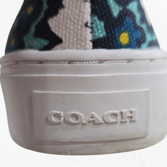 Coach Cameron Blue Green Yellow Floral Canvas Casual Slip-On Sneakers Size 7 - Picture 6 of 10
